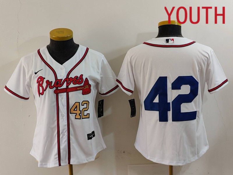 Youth Atlanta Braves #42 No Name White Game 2024 Nike MLB Jersey style 1